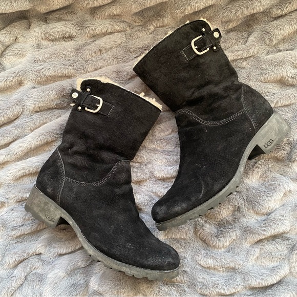 UGG Australia 1982 'Mare' Women's Suede Sheepskin Black Boots - Picture 3 of 9